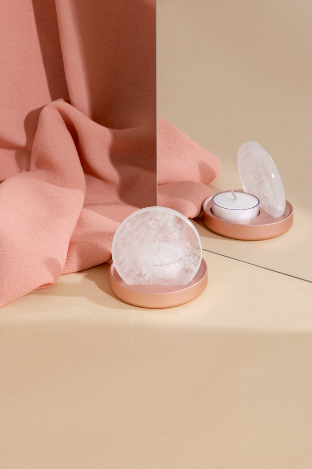 Clear Quartz crystal tea light candle holder
