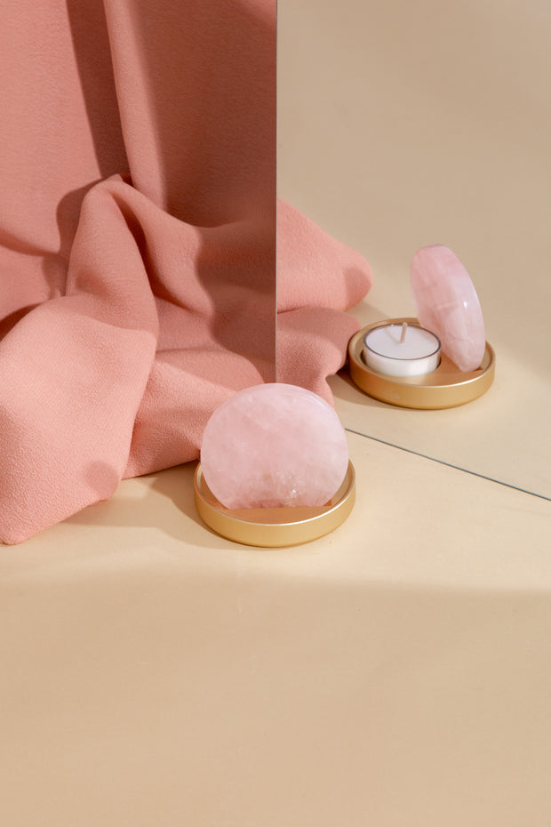 Rose Quartz crystal tea light candle holder